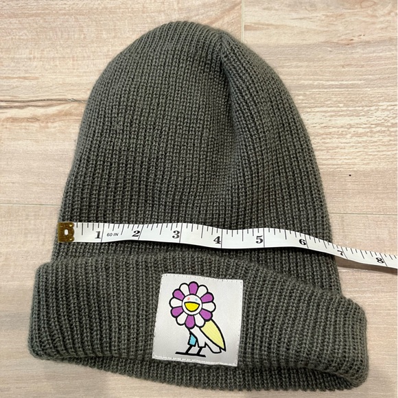Dark Gray Knit Beanie with Floral Patch - Picture 9 of 9